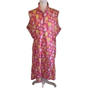 Bermuda Sands Floral Sleeveless Dress in Pink and Yellow. Zipper,Pockets. Sz L.